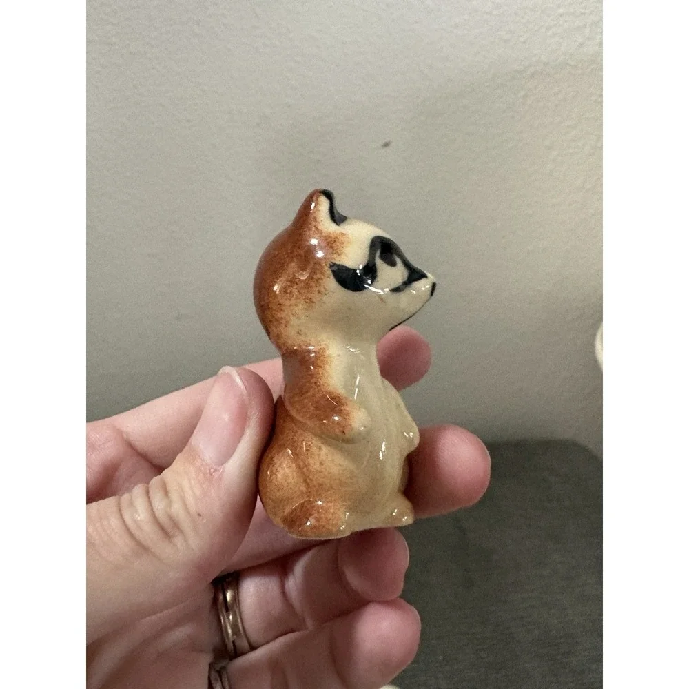 Raccoon Miniature Figurine Trinket Animal Brown & Black VTG JAPAN